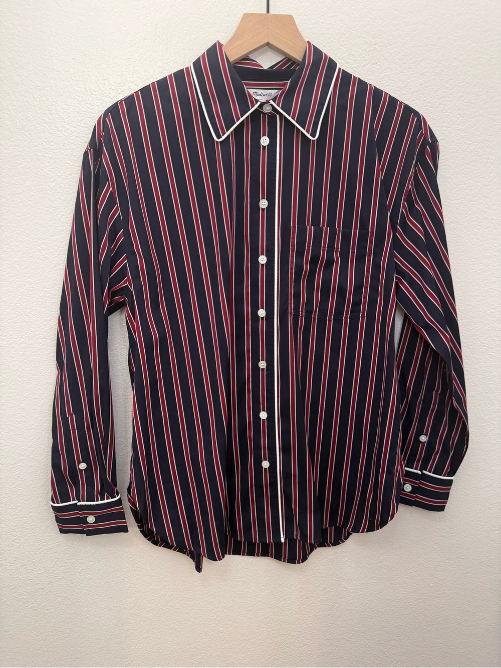 NWT Madewell Long Button-Up Shirt in Stripe Poplin Small - Picture 5 of 12